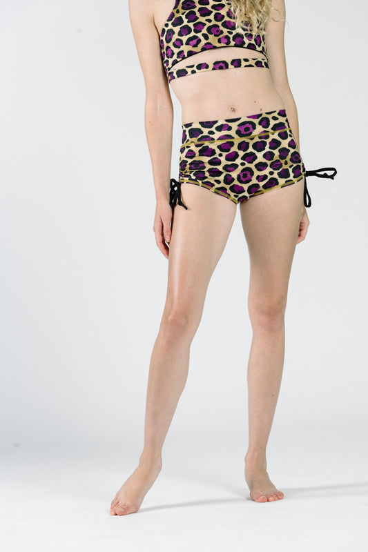 OG Side Tie Shorts - Gold + Purple Leopard